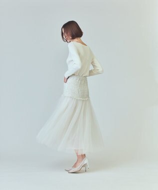 GRACE CONTINENTAL ツイードコンビチュールスカート ホワイト