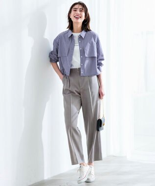 ANY SIS S 褒めらレディストレッチ ワイドパンツ グレーシャンブレー