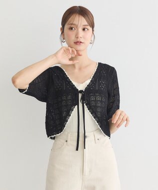 earth music&ecology ミニスカラップ透かし編みニットカーディガン Black
