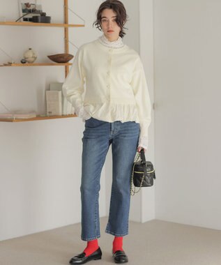 組曲 【WEB限定】フラワーチュールタートルネック カットソー アイボリー系