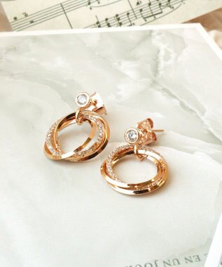 Tiaclasse 【金属アレルギー対応】　ストーンフープバインドピアス ピンクゴールド