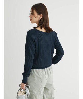 Green Parks 洗える　スクエアネックリブニットプルオーバー Dark Navy