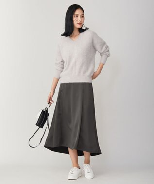 ICB 【洗える】 ヴィンテージヘビーサテン スカート チャコール系