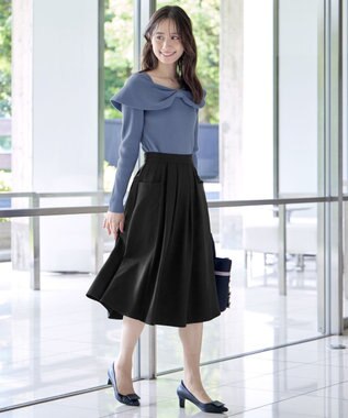 Tiaclasse リボン衿リブニットトップス ブルー