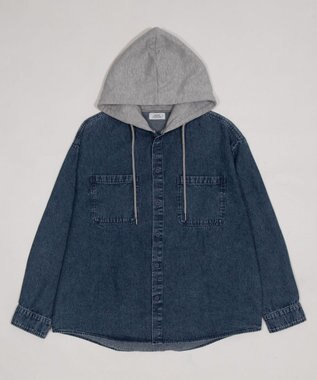 WEGO デニムフードシャツ（LS） デニム淡加工色