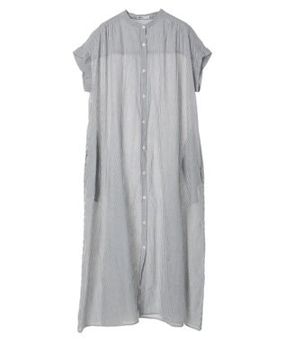 CRAFT STANDARD BOUTIQUE インド綿バンドカラーワンピース Stripe Gray