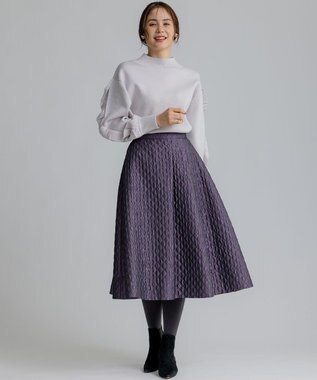 組曲 ジオメトリックフラワージャガード フレアスカート ローズパープル系