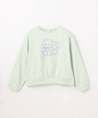 ANY KIDS アニマル刺繍 裏シャギー トレーナー ミント×ネコ