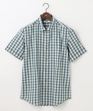 JOSEPH ABBOUD 【キングサイズ・サスティナブル】リヨセルリネンチェック 半袖シャツ グリーン系3