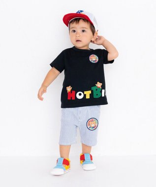 MIKI HOUSE HOT BISCUITS 【80-120cm】 ワッペン 6分丈 ハーフパンツ ブルー