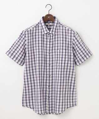 JOSEPH ABBOUD 【キングサイズ・サスティナブル】リヨセルリネンチェック 半袖シャツ パープル系3