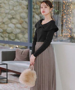 Tiaclasse 【洗える】リボン衿リブニットトップス ブラック