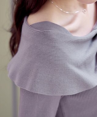 Tiaclasse リボン衿リブニットトップス ラベンダー