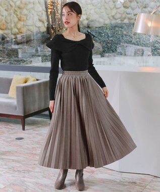 Tiaclasse リボン衿リブニットトップス ブラック