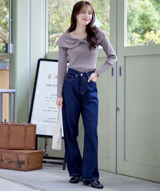 Tiaclasse リボン衿リブニットトップス ラベンダー