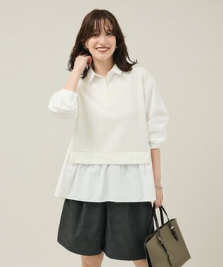 Green Parks カットモールドッキングシャツチュニック Ivory