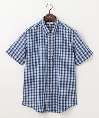 JOSEPH ABBOUD 【キングサイズ・サスティナブル】リヨセルリネンチェック 半袖シャツ ブルー系3