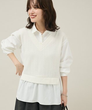 Green Parks カットモールドッキングシャツチュニック Ivory