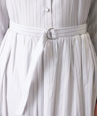 Tiaclasse 【洗える】ベルト付きストライプワンピース オフホワイト