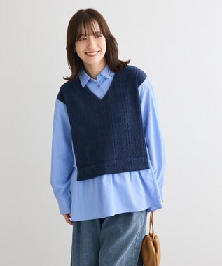 Green Parks カットモールドッキングシャツチュニック Navy