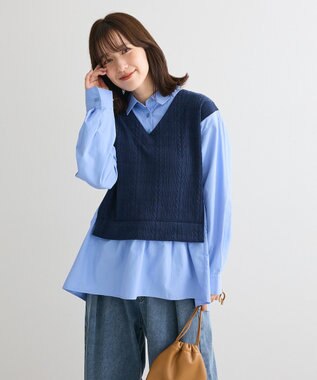 Green Parks カットモールドッキングシャツチュニック Navy