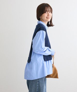 Green Parks カットモールドッキングシャツチュニック Navy