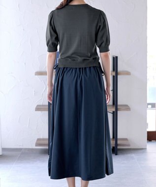 Tiaclasse L 【洗える】ニットドッキングワンピース チャコールグレー×ネイビー