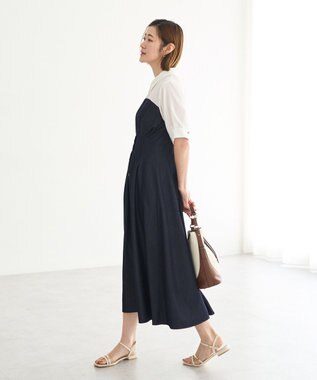 YECCA VECCA ハーフスリーブベアドッキングワンピース Navy