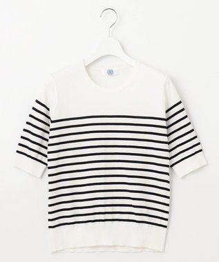 J.PRESS LADIES 【洗える】BASIC HT-COTTON クルーネック ボーダー ニット ブラック系1