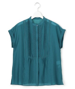 23区 【先行予約/WEB&一部店舗限定】レースピンタック フレンチスリーブ ブラウス ターコイズ系