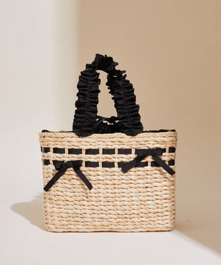 Maison de FLEUR フリルハンドルメイズリボンカゴバッグ Black