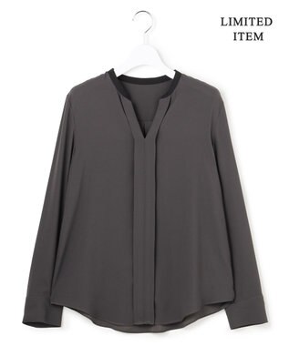ICB L 【6/12-6/28期間限定・受注生産・WEB限定】BackSatinAmunzen キーネックブラウス チャコール×ブラック