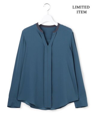 ICB L 【6/12-6/28期間限定・受注生産・WEB限定】BackSatinAmunzen キーネックブラウス ダルブルー×チャコール