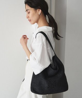russet ナイロンラフィアワンショルダーバッグ《かごバッグ》(CE-1714) Black