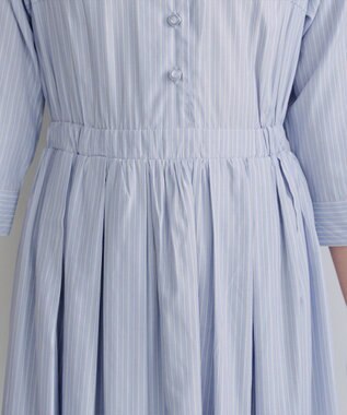 Tiaclasse L 【洗える】ベルト付きストライプワンピース サックス