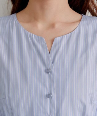 Tiaclasse 【洗える】ベルト付きストライプワンピース サックス