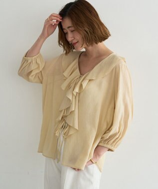 YECCA VECCA ラッフルリボンシアーブラウス Yellow