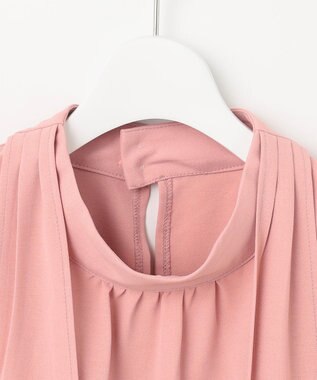 Feroux 【洗える】ペプラム ボウタイブラウス ピンク系