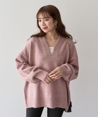 Green Parks ・Ｐｅｔｉｔ　Ｆｌｅｕｒ　深Ｖネックニットチュニック Pink