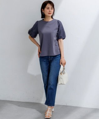 組曲 【WEB限定】コットンポンチ チュールコンビ カットソー グレー系