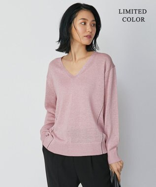 ICB 【WEB限定カラーあり・洗える】ペーパーブレンドシャインニット Vネックプルオーバー ピンク系［WEB限定］