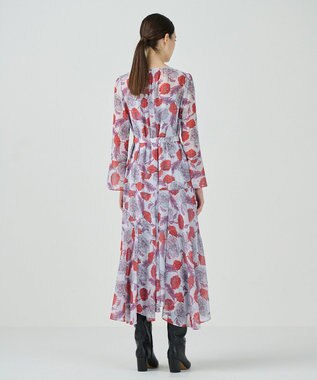 GRACE CONTINENTAL フラワープリントワンピース ライトグレー