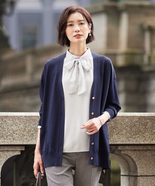 J.PRESS LADIES S 【洗える】レーヨンエリートストレッチ Vネック カーディガン ネイビー系