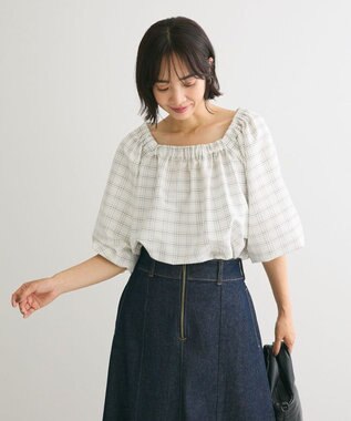 Green Parks ２ｗａｙバルーンスリーブブラウス Check