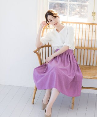 Tiaclasse L 【洗える】麻調リボン袖ブラウス オフホワイト