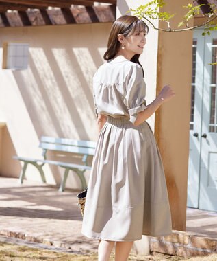 Tiaclasse L 【洗える】麻調リボン袖ブラウス グレージュ