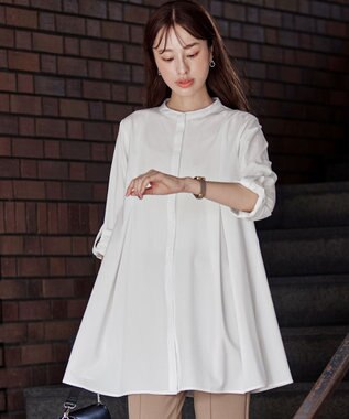 Tiaclasse 【洗える】-TiaBASIC-バンドカラーシャツチュニックブラウス オフホワイト