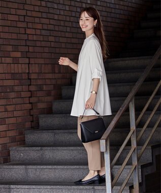 Tiaclasse 【洗える】-TiaBASIC-バンドカラーシャツチュニックブラウス オフホワイト