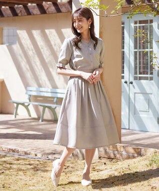 Tiaclasse L 【洗える】麻調リボン袖ブラウス グレージュ