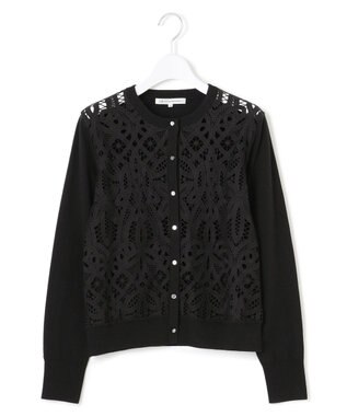 23区 L 【洗える】エンブロイダリーレース カーディガン ブラック系